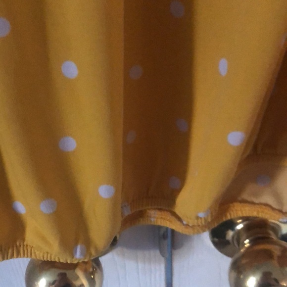 Woman’s Polkadot feminine spring yellow dainty office siren ruffled blouse top - Picture 5 of 12